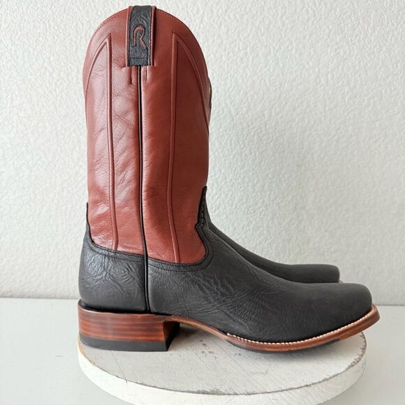 NEW Rod Patrick Mens Cowboy Boots 12.5A Black Glazed Shoulder Western Blunt Toe - Picture 2 of 12